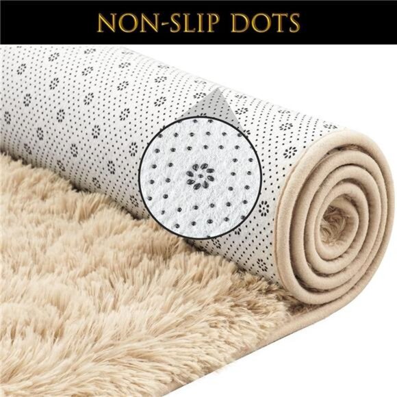 Fluffy Area Rugs, Beige Shag Plush Furry Rugs for Living Room, Bedroom, Fuzzy - Picture 5 of 7